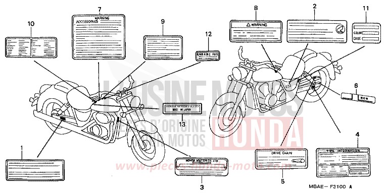 ETIQUETTE DE PRECAUTIONS de Shadow Aero NOIR (NH1X) de 2000